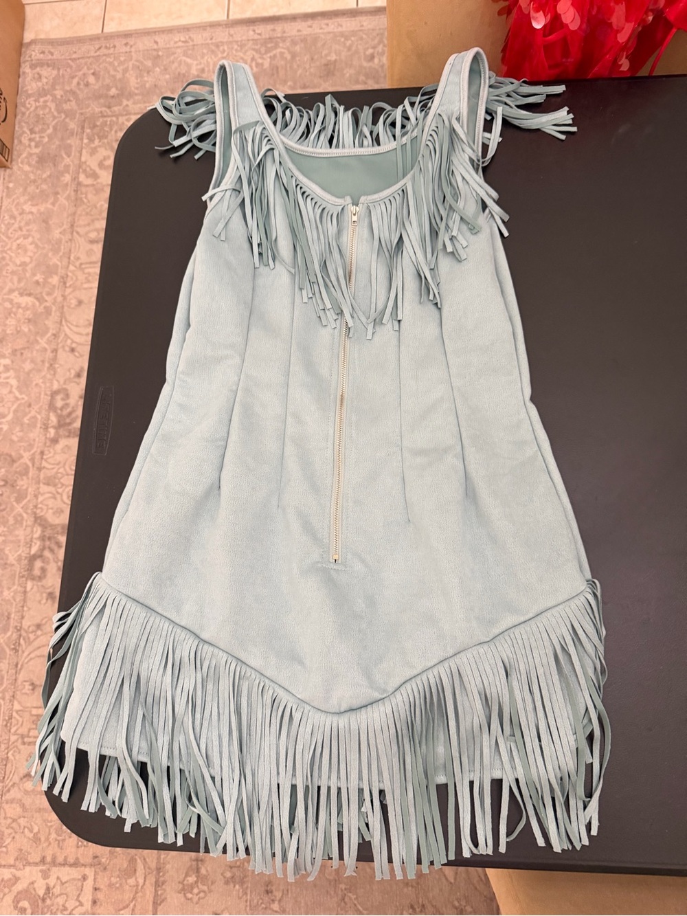 Fringe Dress with front zipper - Light Blue